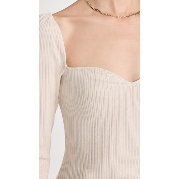 Reformation October Sweetheart Neck Long Sleeve Ribbed Knit Top Bone Cream XL - Picture 6 of 14